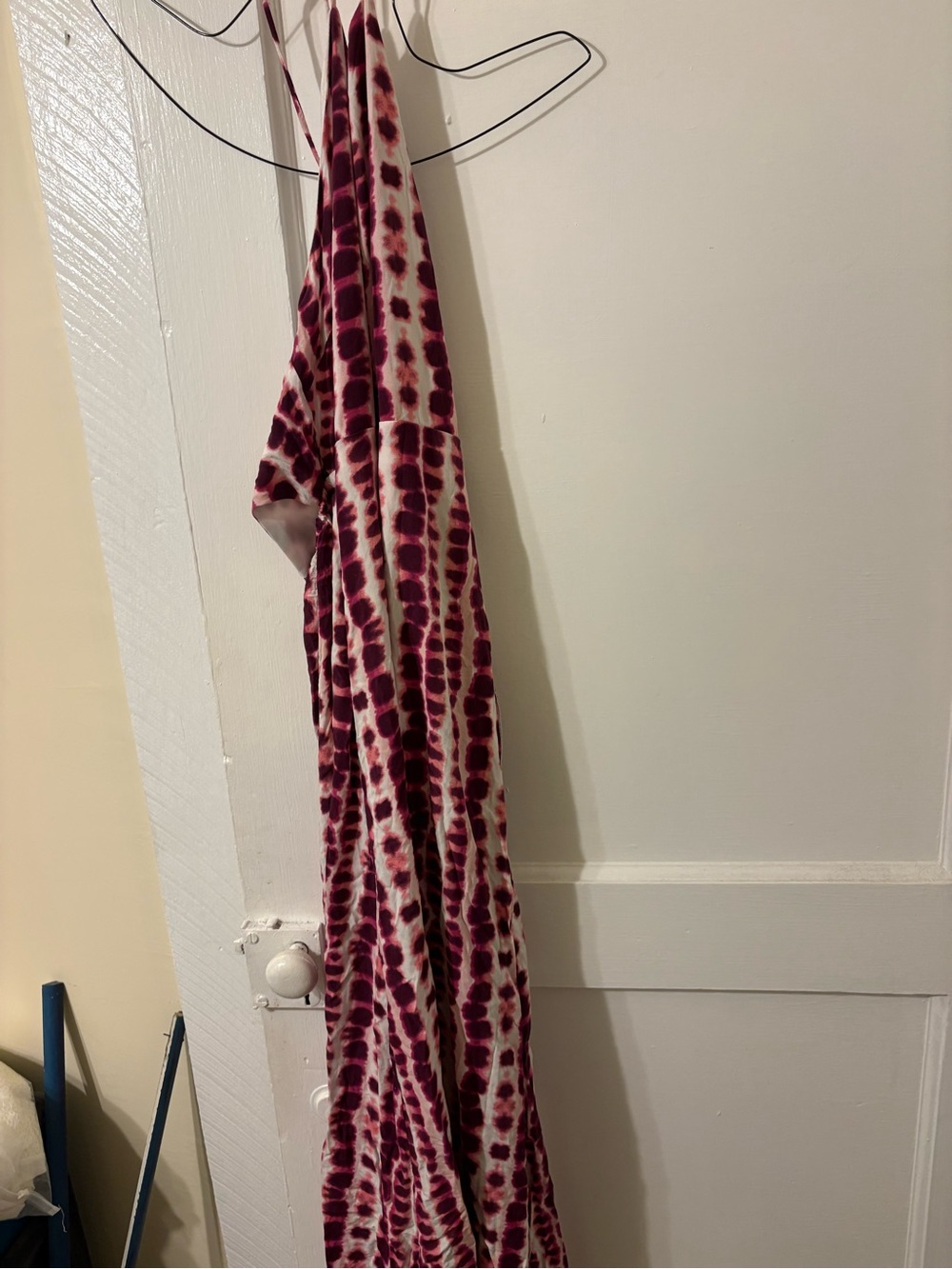 Tie-Dye Maroon and White Maxi Dress